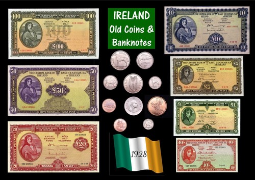 Old coins banknotes ireland - old,