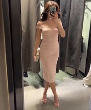 Zara Mixed Tulle Knit Dress Maxi Light Pink Layered Sheer NEW Size S 