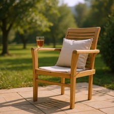 Solid Teak Garden Armchair – High Back Stacking Chair for Durable Outdoor Dining