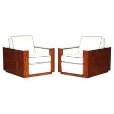 PAIR OF RRP £18,000 RALPH LAUREN MODERN METROPOLIS CREAM LEATHER CLUB ARMCHAIRS