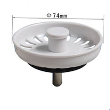 Kitchen Sink Basket Drain Strainer Waste Plug Coloured White Plug 74mm Diameter