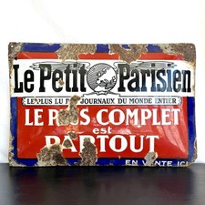 Antique French Enamel Advertising Sign – Le Petit Parisien Newspaper – Rare 