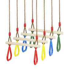 Playground Children's Wooden Trapeze Swing Bar with Plastic Gym Rings Swing UK