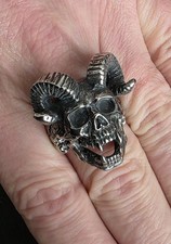 Gothic Horned Goat Skull Ring