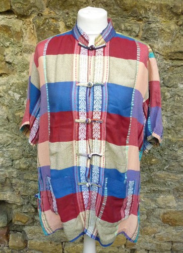 Vintage silk ethnic check - silk, tang