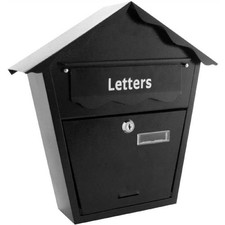 Outdoor Mail Box Post Letter Box Large Wall Mounted Key Lockable External Black