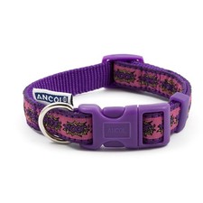  Ancol Patterned Small Dog Nylon Purple Woof Collar Snap Buckle Fastening 