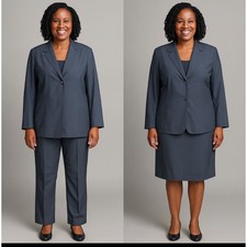 Preview Collection Suit Set Womens Charcoal Gray Blazer Skirt Pants Size 12