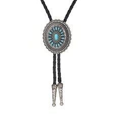 Western Cowboy Bolo Tie Fretwork Necktie Necklace Turquoise for Sweater