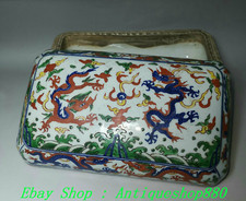 8.2"Old China Ming Dynasty Colorful Porcelain Dragon Phoenix Phenix Storage Box