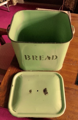 Vintage green enamel bread - green, bin