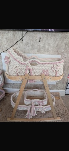 Crochet moses basket set with - basket,