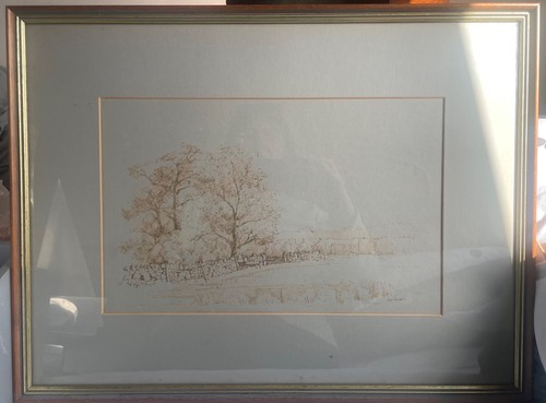 Vintage framed sepia drawing - vintage,