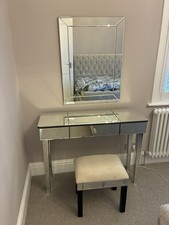 BHS Mirrored Dressing Table With Matching Mirror and Stool - Used 1m width