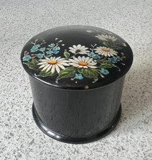 Antique Papier Mache Pot Hand Painted Flowers On Lid Some chips 8x6 cm's
