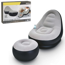 INFLATABLE DELUXE LOUNGE LOUNGER CHAIR WITH OTTOMAN FOOT STOOL SEAT RELAX COUCH