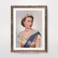 Queen Elizabeth II Memorial Vintage Portrait Art Print Poster 1953 Coronation