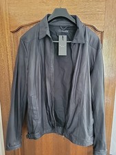 Dacute Italy Mens Black Sheep Leather Cafe Racer Jacket Size 40 Medium Rrp £450