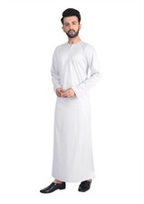 Omani Silky White Mens Jubba Thobe Shiny Polyester Material White | alqasswa 