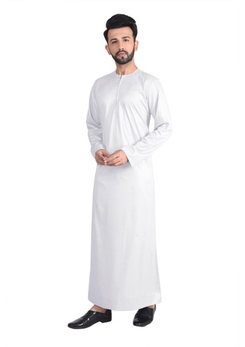 Omani silky white mens jubba - white,