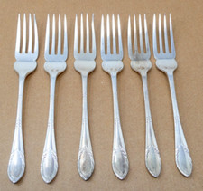 6 Dessert Forks Set Silver Plated Leaf Scroll Pattern Design Set of Six