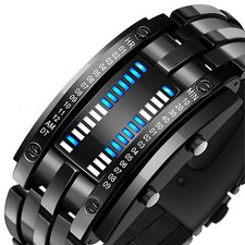 Binary Blue LED Digital Watch Men Women Cclassic Fashionable Future Tech