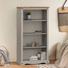 Corona Bookcase Grey Wax Medium Display Cabinet Shelving Unit Solid Pine Living