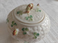 Belleek sugar bowl with lid