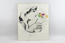 Q14F10- Björn Wiinblad (1918-2006) watercolor A colorful bird for Frederik signed 