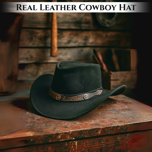 Real leather cowboy hat - hat, black
