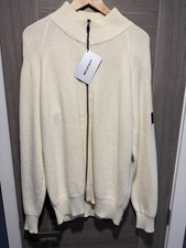 BNWT Mens Belstaff Full Zip Knitted Cardigan  Cream 3XL 