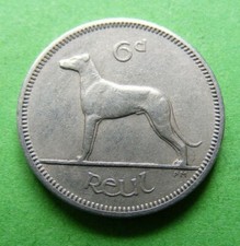 Irish 1964 Six Pence Wedding Coin Wolfhound Dog Celtic Harp Old Ireland 6d 