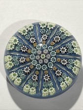 Vintage Strathearn Glass Baby Blue Pastel 11 Spoke Millefiori Paperweight