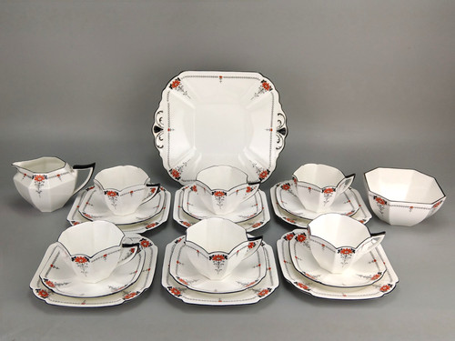 Shelley tea set red daisy - set,