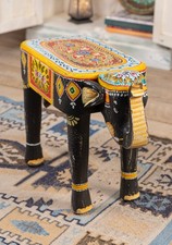 Wooden Elephant Side Table Handmade Charcoal Black Indian Bohemian Table