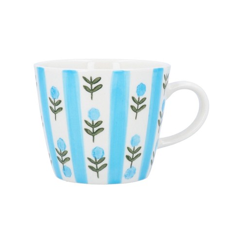 Blue floral mug - floral, white