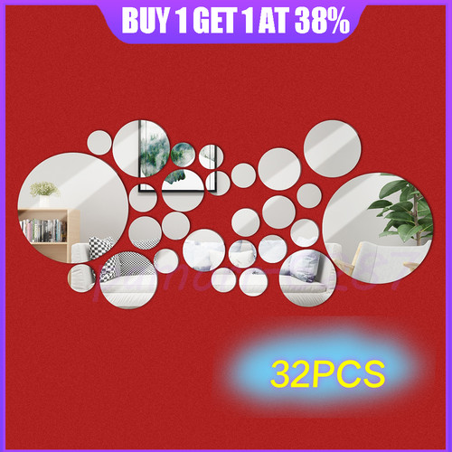32pcs round mirror tiles wall - 32pcs,