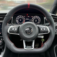 Leather Steering Wheel for VW Golf MK7 MK7.5 GTI R GTD Polo 2013-20 RED STITCH