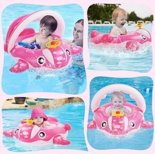 Inflatable Baby Swimming Float,Kid Swimming Ring with Sun Canopy,Baby Pool Float