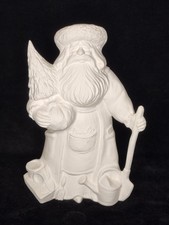 Vintage 1990s Unpainted Ceramic Bisque Old Time Tree Planting Santa Claus Diy 