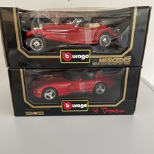 x2 Burago Model Cars Dodge Viper Mercedes Benz 500k Roadster Red Boxed