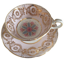 Paragon Bone China Cup and Saucer Gold Lace Filigree on Pink / Floral