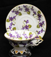 Vintage 50s MITTERTEICH BAVARIA China VIOLET FLOWERS Set Claw Foot Cup & Saucer