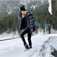 Real Silver Fox Fur Coat Women Whole Skin Fur Jacket With Round Collar Overcoat