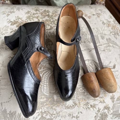 Antique 1920s black leather - 1920s,
