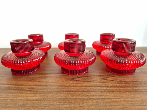 Set red ribbed glass tea - set, of