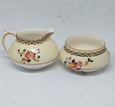Vintage Small Crown Ducal Bone China Creamer & Open Sugar Bowl, Art Deco 