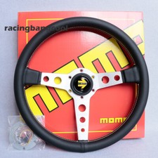 momo P1 Prototipo 14"/350mm Leather Silver Spoke Car Flat Sport Steering Wheel