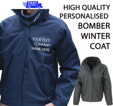 Personalised Winter BOMBER Jacket TEXT Only Print Work Wear Coat PVC Waterproof