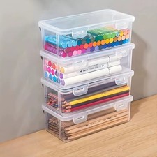 2PCS Large Transparent Pencil Box – Portable Plastic Storage Organizer for Crayo